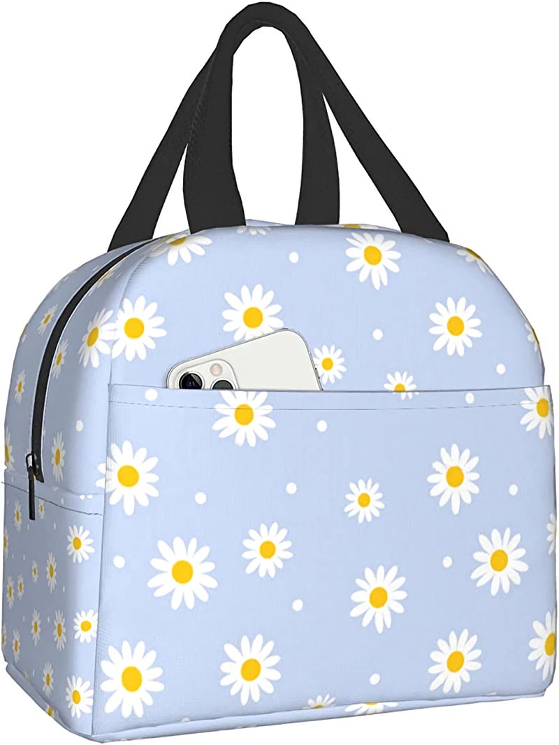 carati Insulated Lunch Bag for Women, Cooler Tote Reusable Lunch Box Container For Work Office Travel Picnic Floral Daisy Purple Flower - Image 1